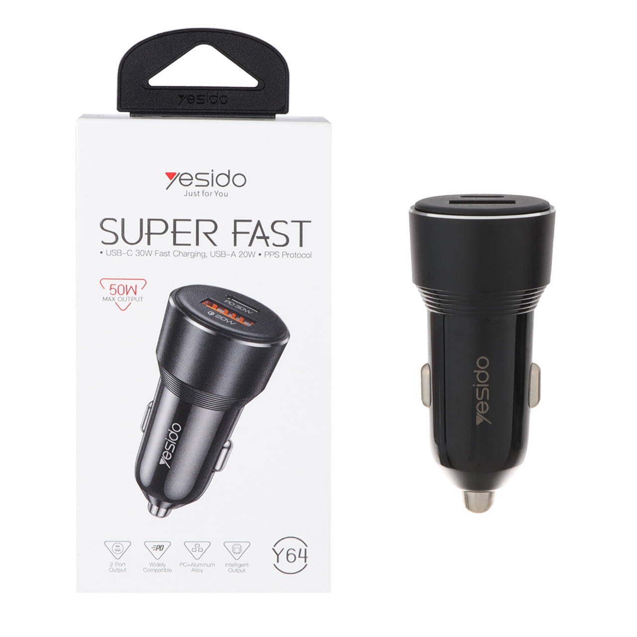 شارژر فندکی PD و فست دو پورت Yesido مدل Y64 50W
