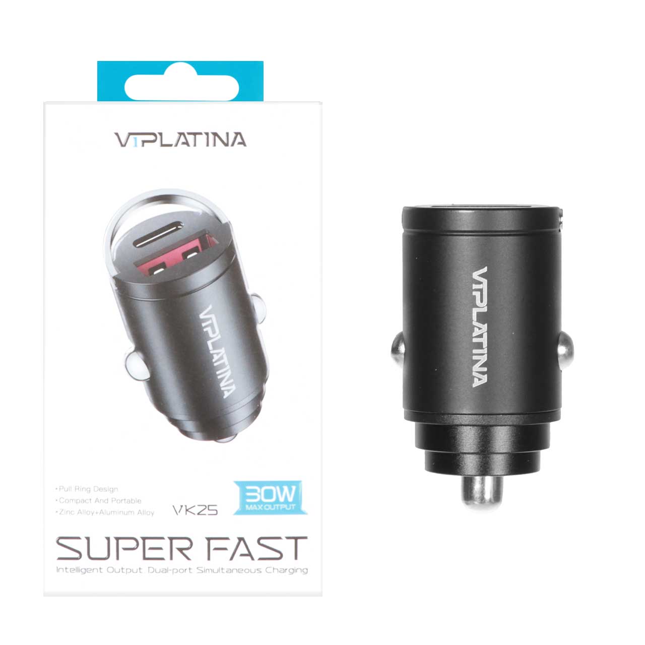 شارژر فندکی PD و فست دو پورت VIPLATINA مدل VK25 30W