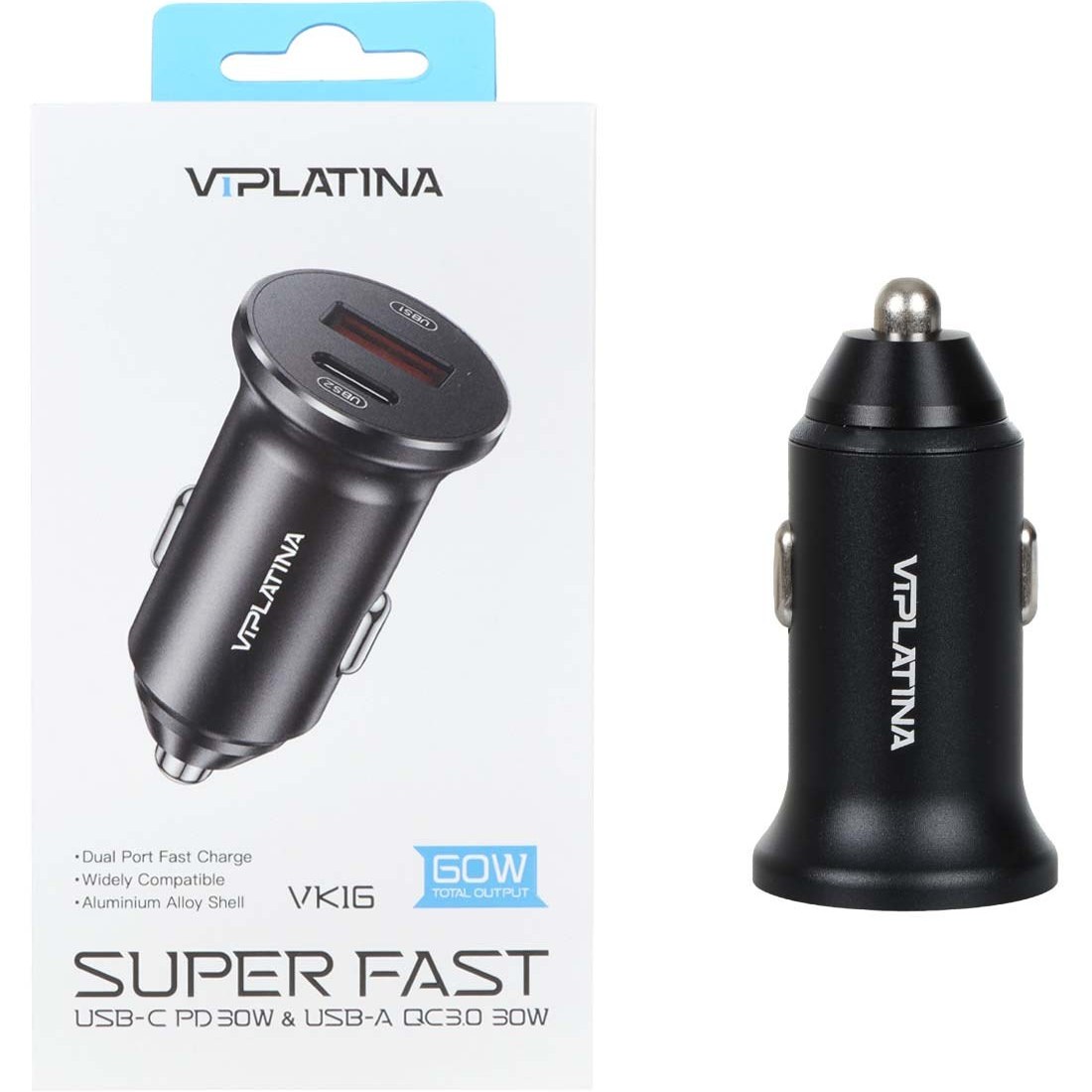 شارژر فندکی سوپر فست وی آی پلاتینا مدل VIPLATINA VK16 60W