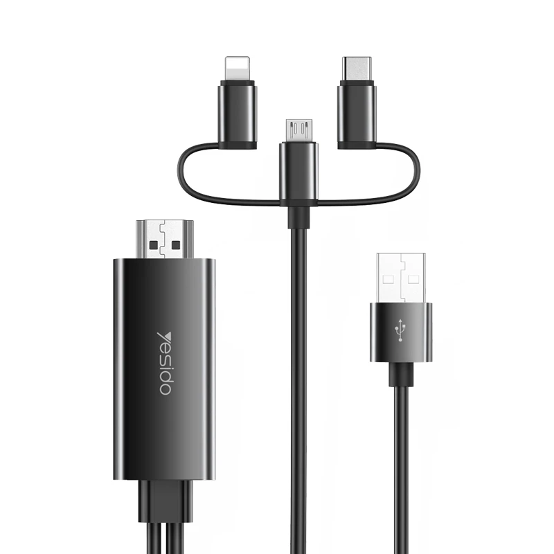 کابل تبدیل Lightning/MicroUSB/Type-C به HDMI یسیدو HM05 طول 1.8 متر