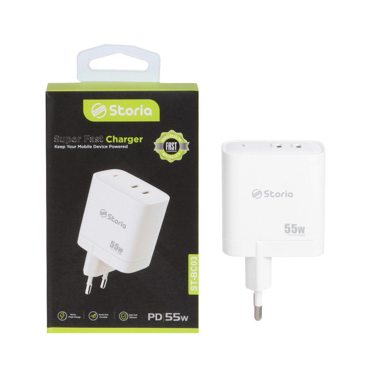 شارژر دیواری فست و PD دو پورت Storia مدل ST-BC03 55W