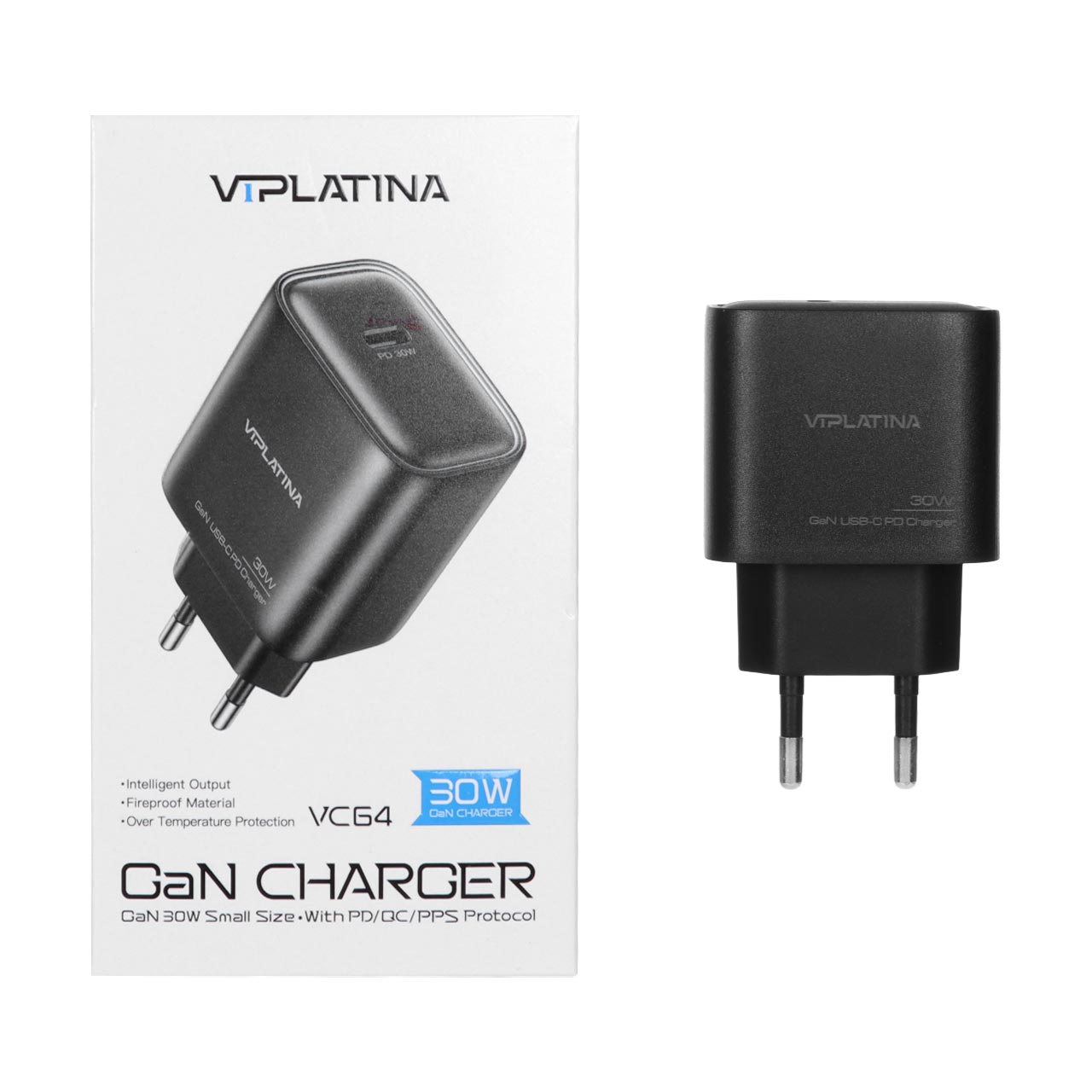شارژر دیواری فست و PD تک پورت VIPLATINA مدل VC64 30W