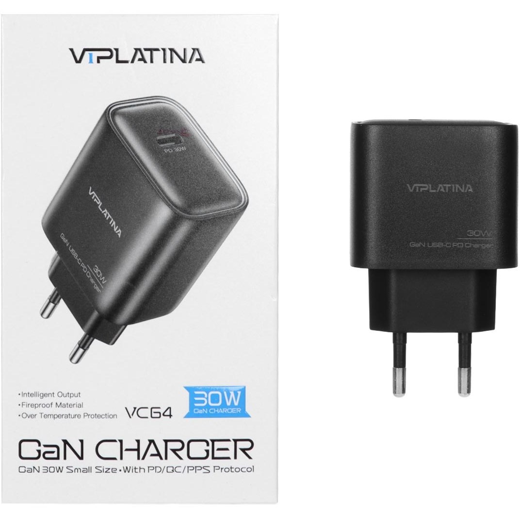 شارژر دیواری فست و PD تک پورت VIPLATINA مدل VC64 30W