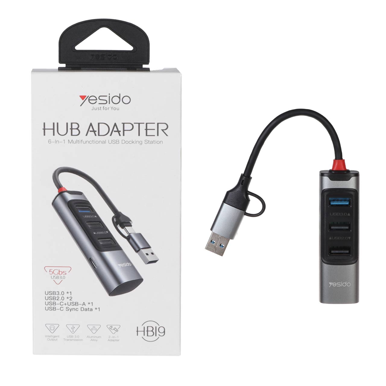 هاب 4 پورت Yesido USB 3.0/Type-C مدل HB19