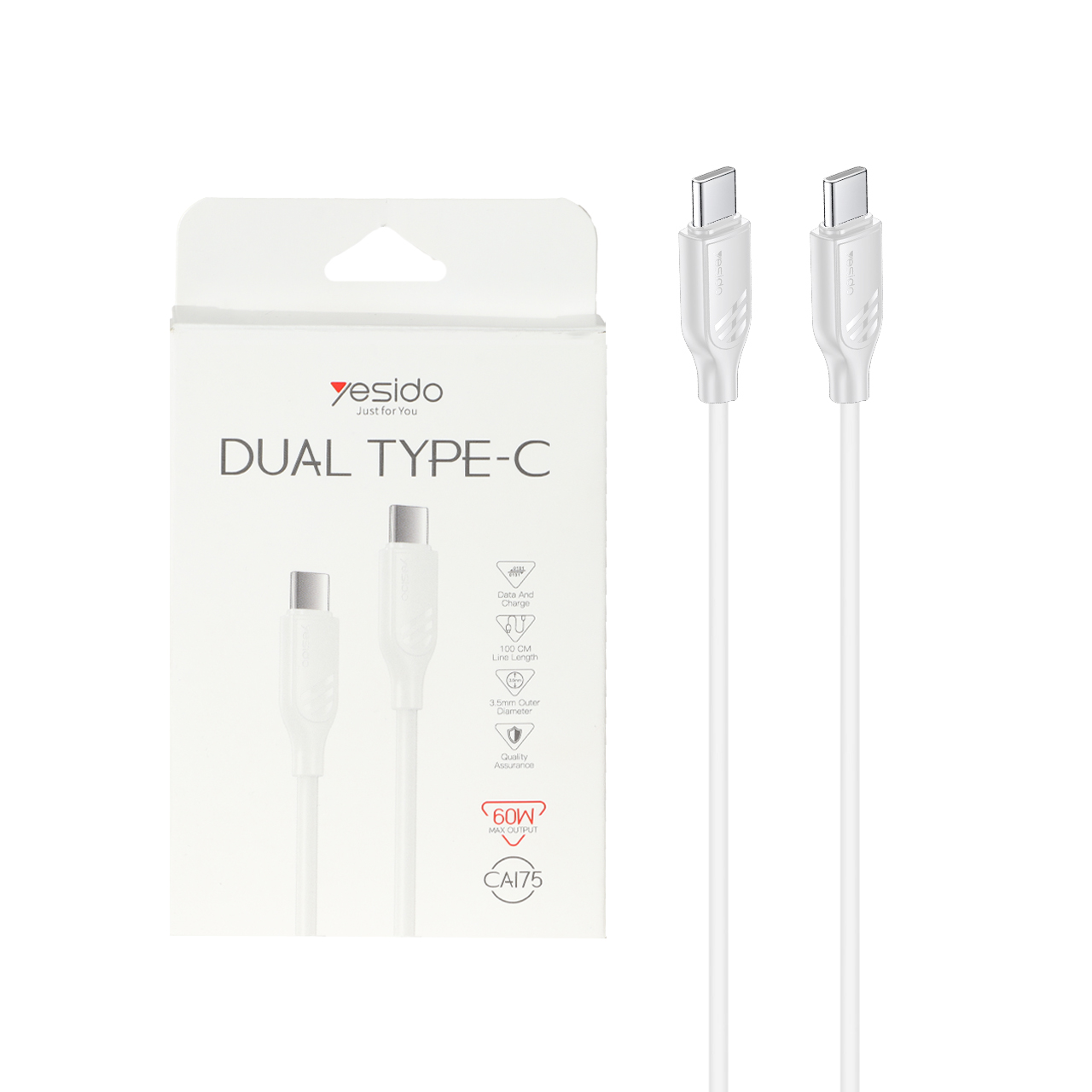کابل شارژ فست Yesido Type-C To Type-C مدل CA175 60W