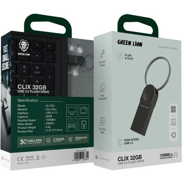 فلش مموری گرین لاین مدل Clix GNCLFD32GGY USB3.0 ظرفیت 32 گیگابایت