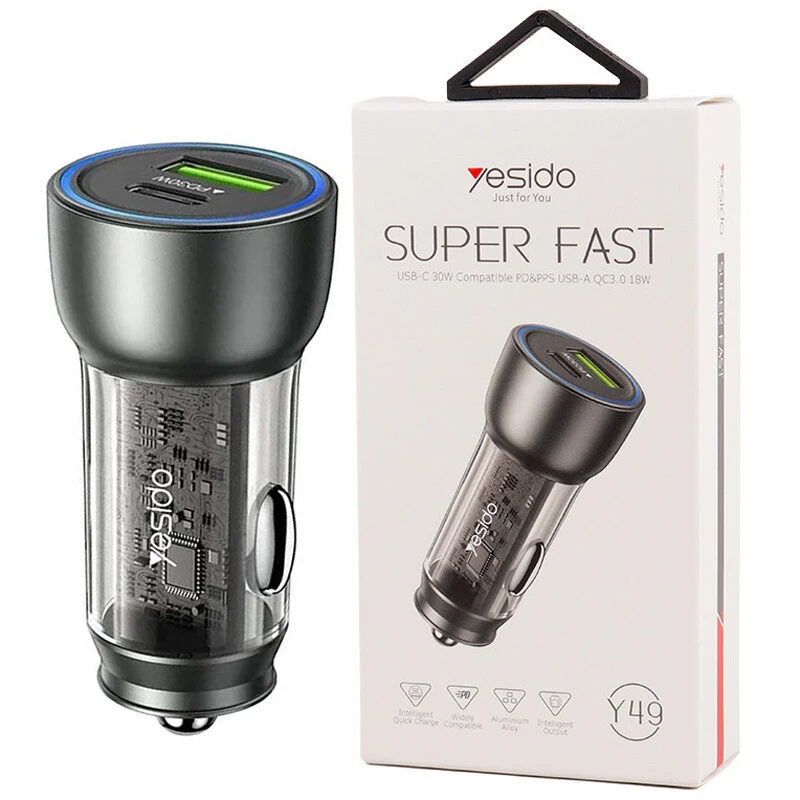 شارژر فندکی فست شارژ Yesido Y49 QC3.0 PD 3A 30W
