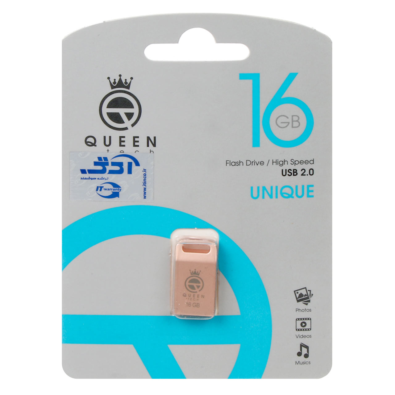 فلش مموری Queen Unique USB2.0 Flash Memory-16GB رزگلد