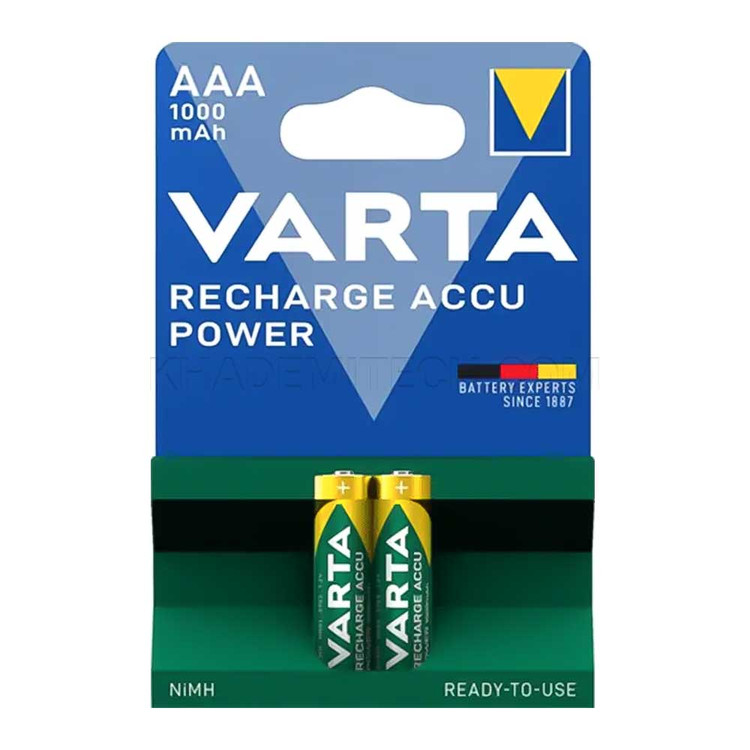 باتری نیم قلم شارژی وارتا مدل VARTA ACCU POWER AAA 1000mAh بسته 2 عددی