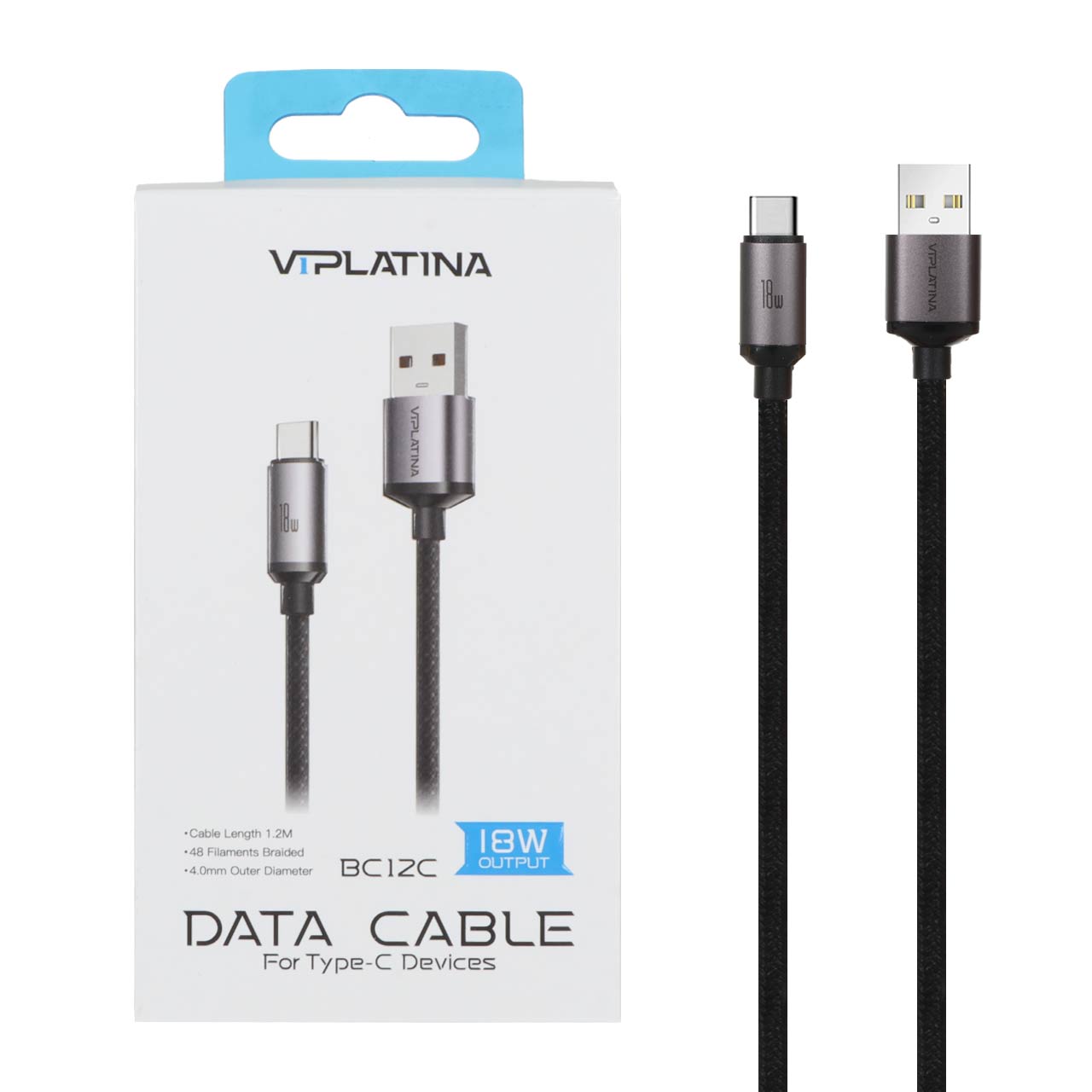 کابل شارژ فست VIPLATINA Type-C مدل BC12C 18W