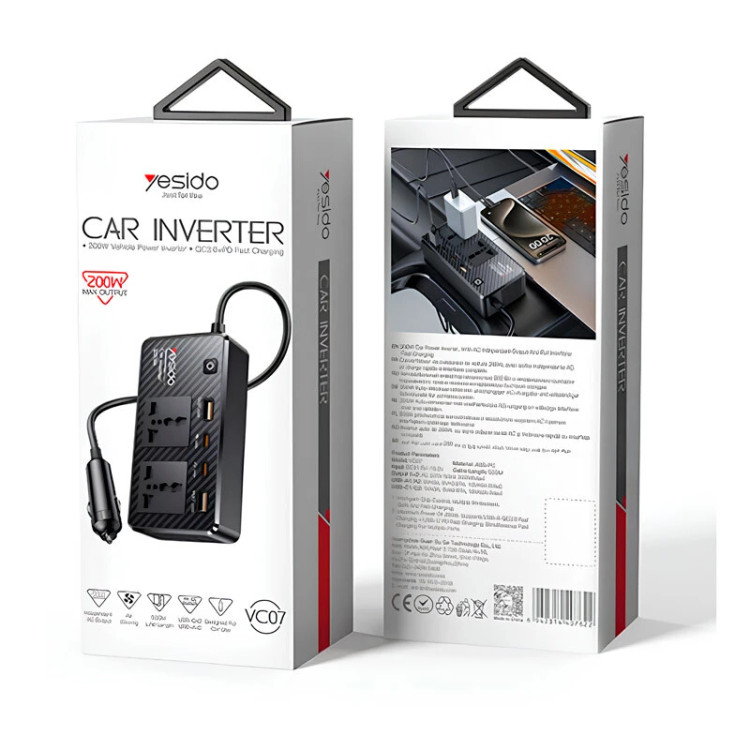 اینورتر فندکی خودرو یسیدو مدل Yesido VC07 200W