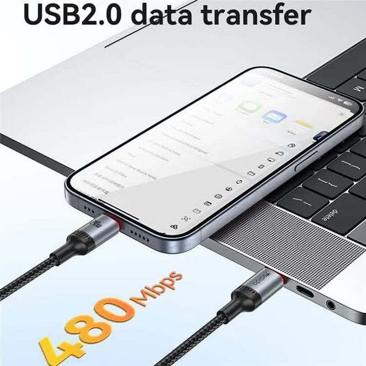 کابل دو سر تایپ سی فست شارژ 60 وات یسیدو CA183 طول 2 متر
