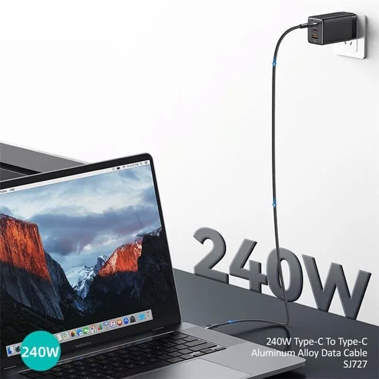 کابل دو سر تایپ سی فست شارژ 240 وات یوسامز SJ727 طول 1.2 متر
