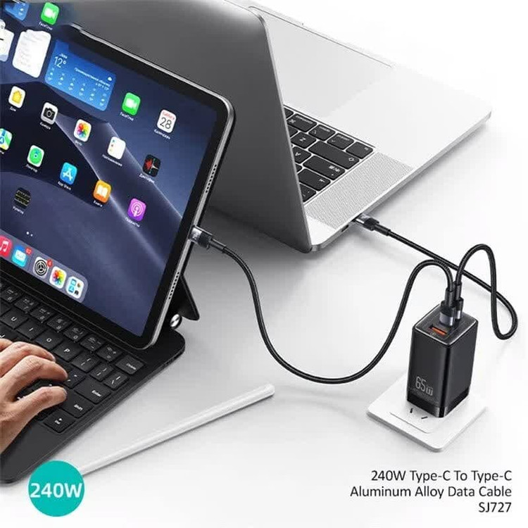 کابل دو سر تایپ سی فست شارژ 240 وات یوسامز SJ727 طول 1.2 متر