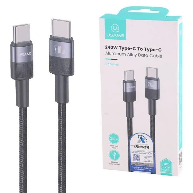 کابل دو سر تایپ سی فست شارژ 240 وات یوسامز SJ727 طول 1.2 متر