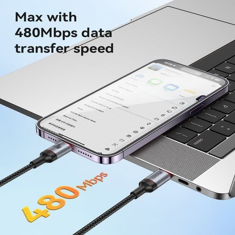 کابل تایپ سی به لایتنینگ فست شارژ 27 وات یسیدو CA184 طول 2 متر
